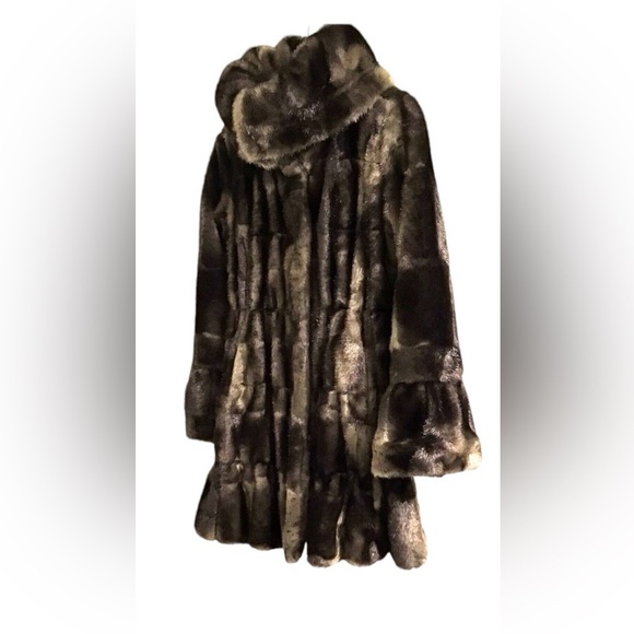 LAUNDRY by Shelli SEGAL Long Wool Blend Faux Fur  Hooded Brown WOMENS Coat - Picture 1 of 9